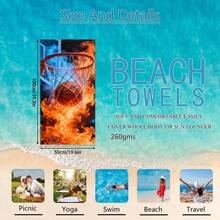 1 Peça Toalha de Praia com Estampa de Basquete, Cobertor de Praia Extra Grande de Microfibra Super Macia, Toalha de Banho Super Absorvente, Adequada para Viagem, Piscina, Mergulho, Surfe, Ioga, Camping, Disponível em Vários Tamanhos, Acessórios de Praia para Praia, Piscina, Viagem, Camping, Ioga - Basquete com fogo - Visão 14