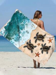 1pc Ocean Series Beach Towel, Sea Turtle & Starfish Pattern - Extra Large Size, Super Soft Quick-Dry, Waterproof And Sand-Proof. Perfect For Pool Side Relaxation, Beach Vacation, Yoga Practice And Outdoor Adventure. - Multicolor - View 4