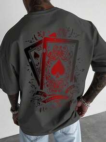 Camiseta de Manga Corta para Hombre con Estampado de Cartas de Póker, Camiseta Casual para Juegos de Azar, Camiseta con Diseño de As de Espadas - Gris oscuro 2 - Ver 5