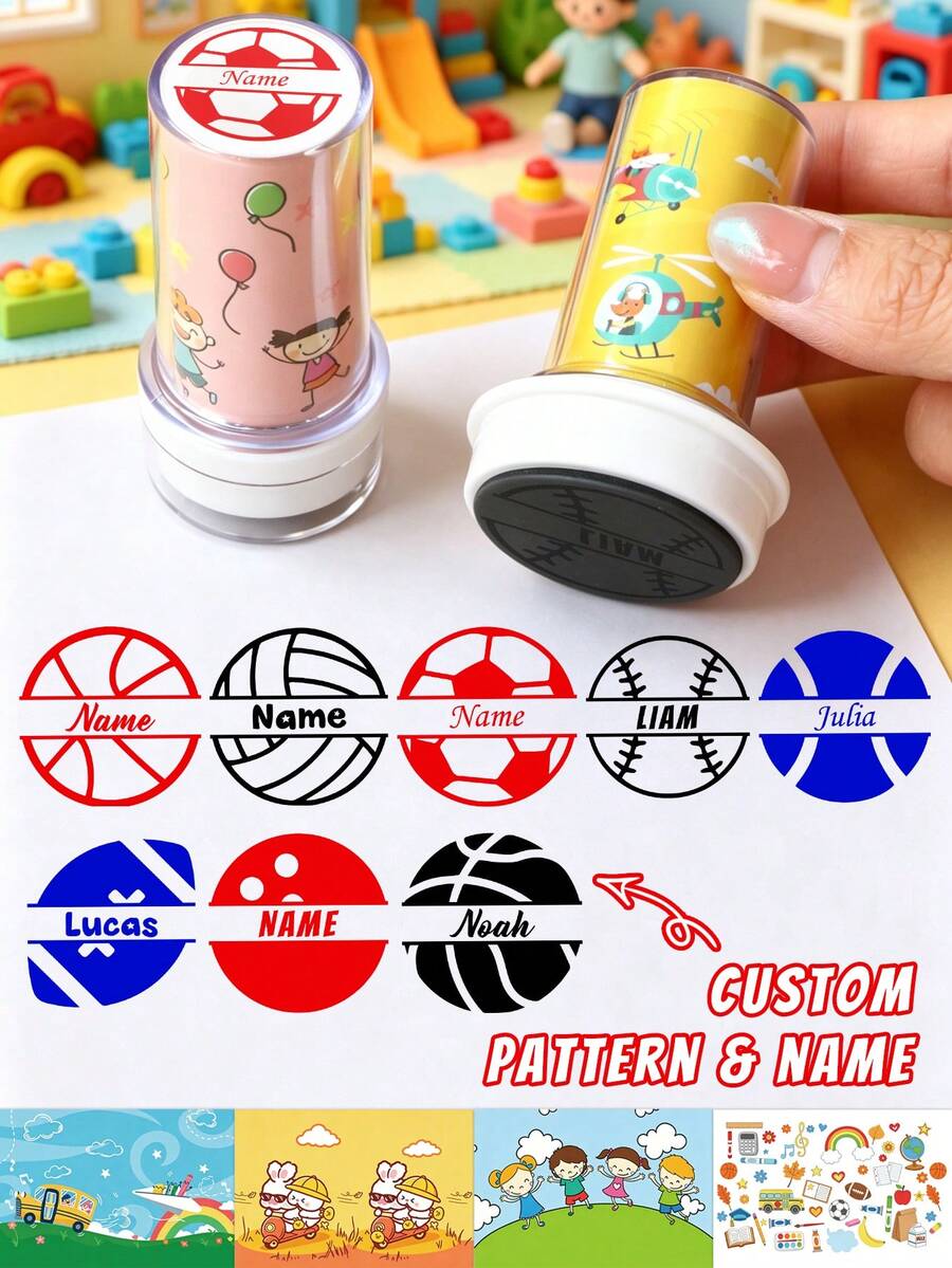 1 Con dấu + 100 Nhãn dán, Con dấu tên tùy chỉnh, Con dấu tên cá nhân hóa cho quần áo, Con dấu chữ ký, Họa tiết hoạt hình, Có thể tùy chỉnh, Con dấu chữ ký tròn vỏ trong suốt, Tùy chỉnh, Quà tặng sinh nhật, Dễ thương, Có thể tái sử dụng, Phong bì, Thiệp mời, Giáo viên, Gia đình - Phong cách B - Xem 1