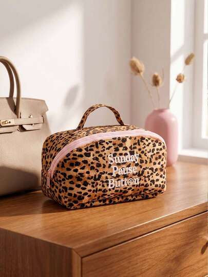 Women's Travel Makeup Bag, Portable Waterproof Cosmetic Storage Box, Leopard Print Makeup Organizer Bag, Foldable Toiletry Bag (For Toiletries And Makeup Brushes) - Holiday Gift