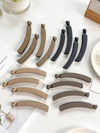 4 piezas Pinzas de pelo de mujer de unicolor mate en forma de banana, accesorios de moda minimalistas de pinzas verticales de cola de caballo mate en forma de banana