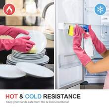 Mamison 2 Pairs Reusable Waterproof Household Dishwashing Cleaning Rubber Gloves, Non-Slip Kitchen Glove (Pink, Medium (Pack Of - kiểu dáng như hình ảnh - Xem 5