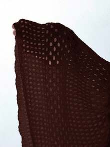 Swim Lushoire Falda pareo con dobladillo ondulado para la playa, con patrón geométrico perforado y floral - Café integral - Ver 6