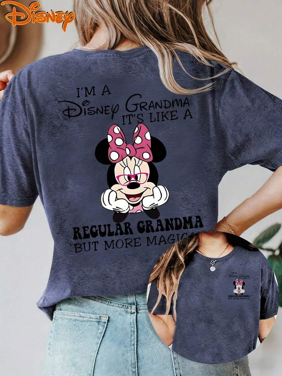 Disney Minnie Mouse "I'm A Disney Grandma" Print Oversized T-Shirt For Women, Cute Grandma Graphic Loose Fit Casual Tee, Magical Grandma Short Sleeve Tops For Grandma Gift Daily Wear, Camiseta, Summer Outfits For Women, Summer Clothes, Summer Tops, Tops For Women, Festival Outfits, Summer Tops For Women, Mother's Day, Mother's Day Clothing, Gifts For Family And Friends, Spring Outfits For Women, Officially Licensed Disney T-Shirts, Disney Men's And Women's Spring/Summer Fashion Casual Short-Sleeve T-Shirts - 寶藍色 - 查看 1