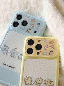 适用于苹果17 Pro Max、16 Pro（大窗口）、15 Plus、14高端、13手机的1件装全包保护壳，可爱的猫咪和大象情侣设计 - 黃色 - 查看 7
