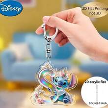 Stitch 字母鑰匙圈 | 壓克力卡通吊飾附鋅合金扣環，適合裝飾包包、汽車鑰匙圈，個性化禮物，節日裝飾鑰匙吊飾，汽車鑰匙圈，後背包錢包鑰匙圈環 - 彩色 - View 2