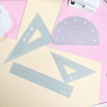 Kit Régua Escolar 4 Peças Jelly Color Transparente Kawaii Matemática Geometria - Conjuntos - Visão 10