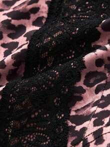 Top de camisola con parches de encaje y estampado de leopardo sexy para vacaciones de verano - Rosa - Ver 6