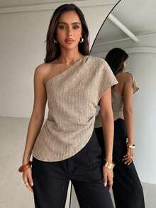 Blusa de unicolor casual y versátil para uso diario de mujer - Albaricoque 2 - Ver 4