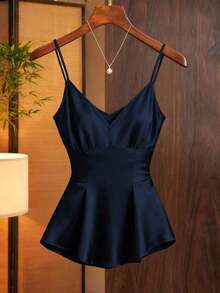 Camiseta de mujer elegante y de moda con cuello en V profundo - Azul marino - Ver 1