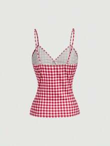 Camiseta ajustada de mujer con estampado floral, encaje de contraste y lazo decorativo, estilo casual de campo y vacaciones de verano - Multicolor - Ver 6