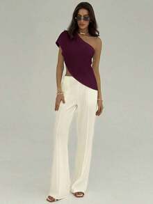 Blusa de unicolor casual y versátil para uso diario de mujer - Rojo violeta - Ver 4