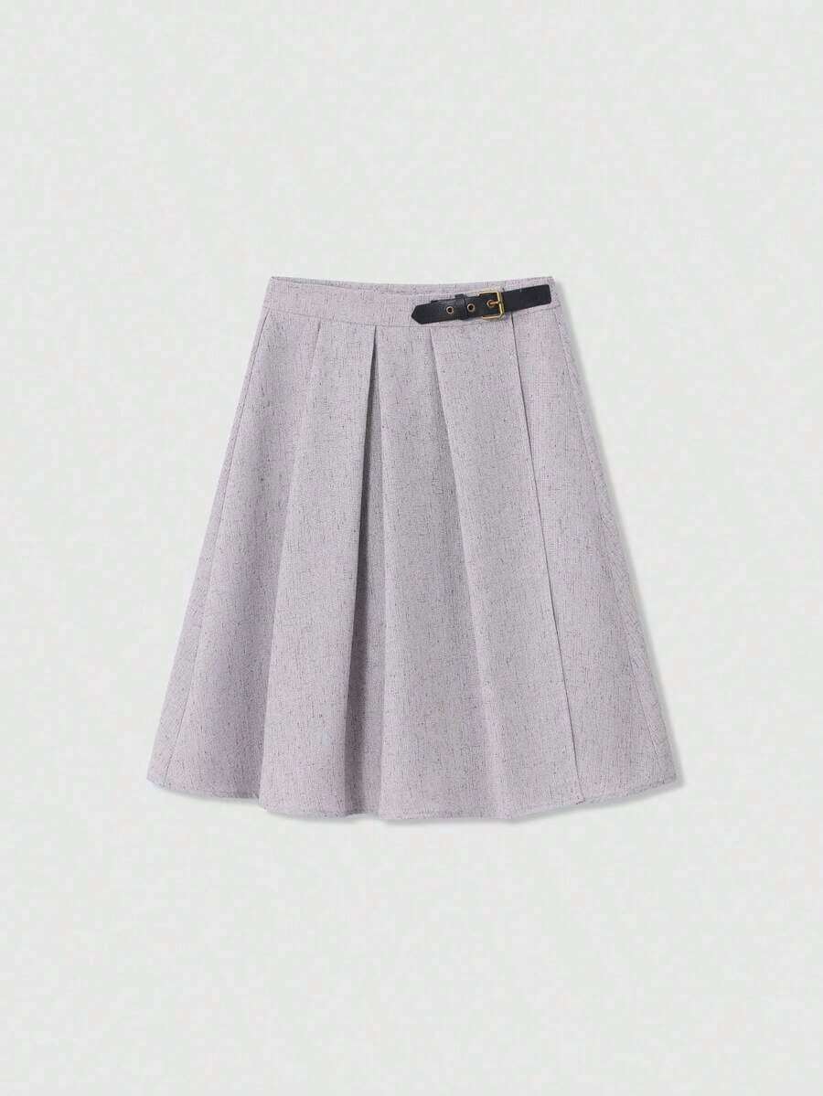 Luminelle Falda de cuero PU con cintura acampanada y ajustable para mujer, otoño - Gris 2 - Ver 1
