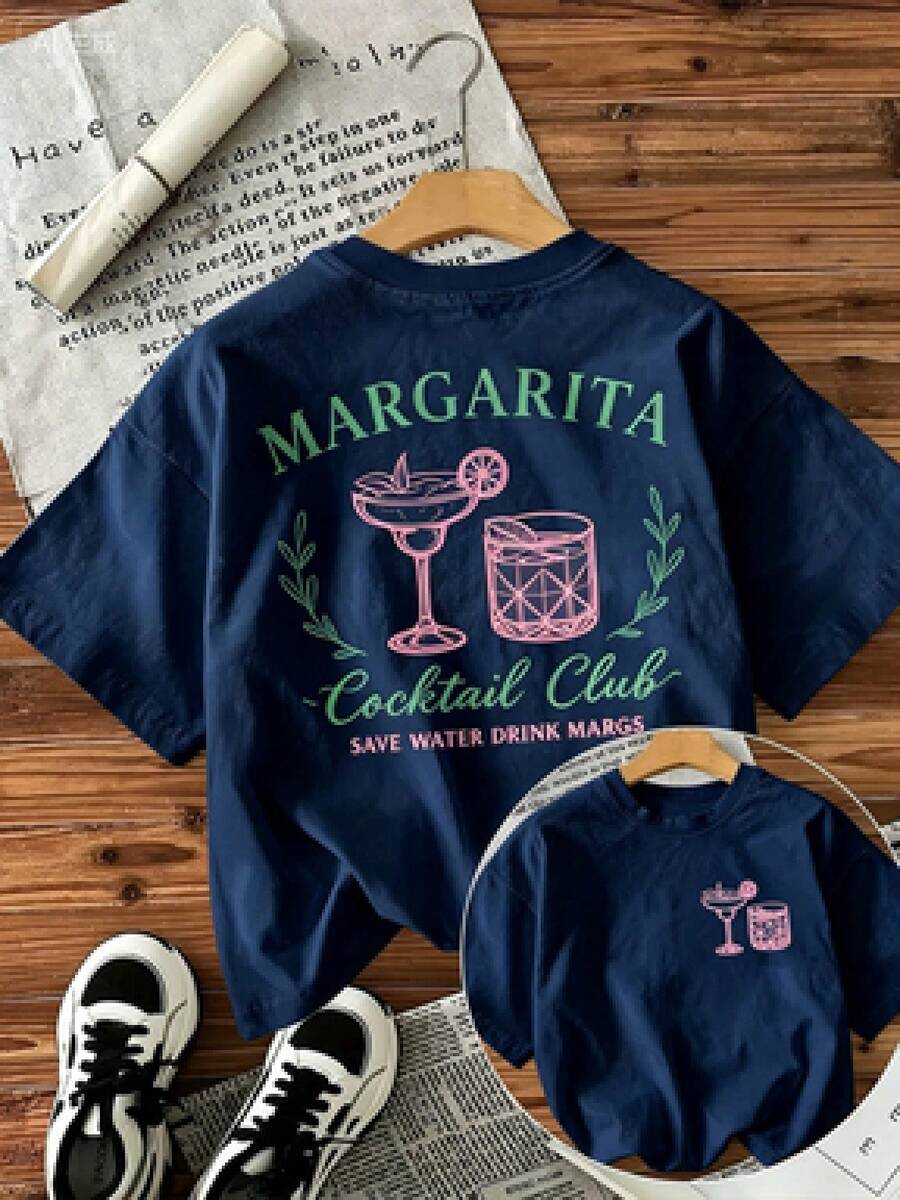 Stylish Unisex T-Shirt With Tropical Print, Ideal For Holidays, Halloween Parties, And Mexican Independence Day - 藏蓝色 - 查看 1