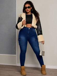 Skinny Cargo Jeans, Washed, Stretchy, With Multiple Pockets, Butt-Lifting Effect, Tummy Control And Fitted Cuffs - Dark Wash - View 6