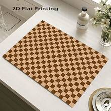 Desk Pad Drying Mat Vintage Brown Checkered Countertop Drying Mat, Multiple Colors And Styles, Kitchen Bar Tableware Drain Mat, Decorative Mat For Home Dining Tabletop, Ideal For Air-Drying Dishes, Countertop Protector, Barista Station Accessory - Multicolor - View 11