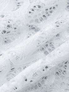Lace Blouse With Deep Neckline, Long Fitted Sleeves - White - View 8