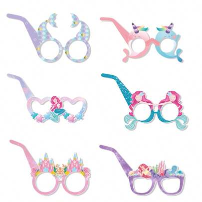 6 piezas Gafas de papel 3D con tema de sirena, decoración y accesorios para fotos en fiestas de verano y cumpleaños