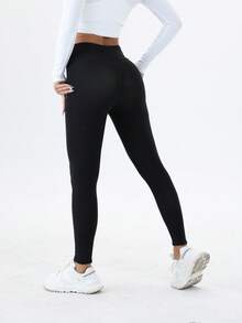 1 chiếc quần legging nỉ ấm áp, thoải mái, kiểu dáng thường ngày, cạp cao, có túi, dài đến mắt cá chân, thích hợp cho mùa thu/đông. - màu đen - Xem 2