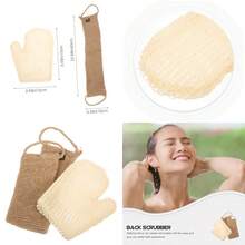 Genérico Guantes Exfoliantes de Cuerpo Doble Cara 2 Piezas Guante Tejido de Fibra Natural y Estropajo de Yute 60X11 CM Cepillo de Espalda para Ducha Exfoliante Corporal para Baño y - Colores surtidos - Ver 1