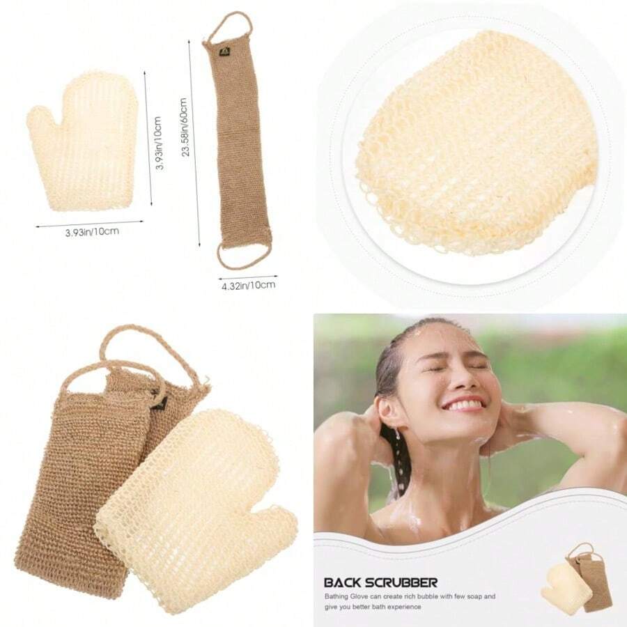 Genérico Guantes Exfoliantes de Cuerpo Doble Cara 2 Piezas Guante Tejido de Fibra Natural y Estropajo de Yute 60X11 CM Cepillo de Espalda para Ducha Exfoliante Corporal para Baño y - Colores surtidos - Ver 1