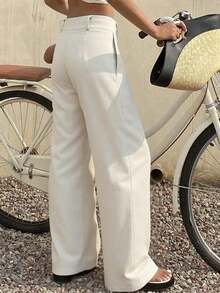 Women's Lightweight Linen Wide-Leg Pants, Loose Fit And Breathable - 杏色 - 查看 3