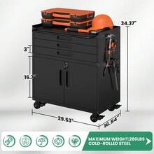 Storage Cabinet, Metal Rolling Tool Cabinet With 2 Pegboard And 10 Hook, Heavy Duty Mechanics Tool Chest Storage For Workshop, - Black-3 Drawer 2 Do - View 4