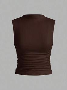 3 piezas Tops sin mangas plisados, tops sin mangas casuales de cuello plano para mujer, gran valor en paquete de 3, para el verano - Multicolor 4 - Ver 7