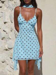 Vestido corto de verano con tirantes finos y estampado de leopardo sexy para mujer - Celeste - Ver 7