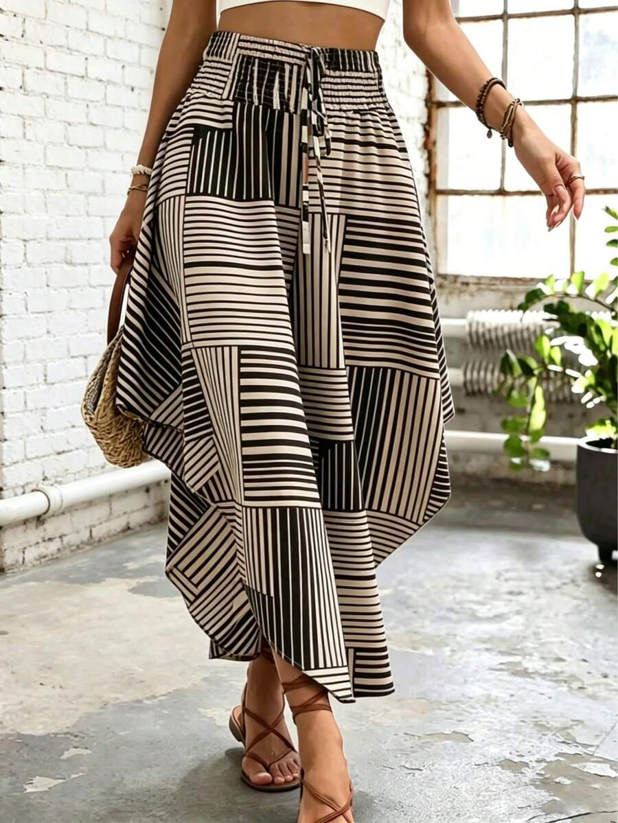 Striped Contrast Color Waist Band Women's Skirt - Multicolor - View 1