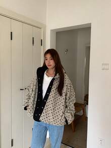 双面心形连帽羊羔绒外套，保暖百搭，适合秋冬季穿着 - 卡其色 - 查看 2