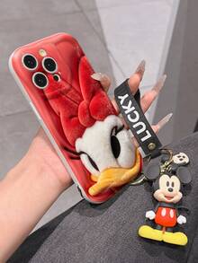 Disney Mickey Mouse Clubhouse Phone Case : 3D Fluffy Pattern Border Protector Phone Soft Phone Case With A Free Cute Mickey Bracelet Chain Lanyard, Mickey, Minnie, Goofy, Donald Duck, Daisy Duck, Pluto, For Apple 17 Promax 17 Pro 16 15 14 13 12 11 Pro Max XS Max X XR Soft Cover Summer Phone Case - 白色 - 查看 6
