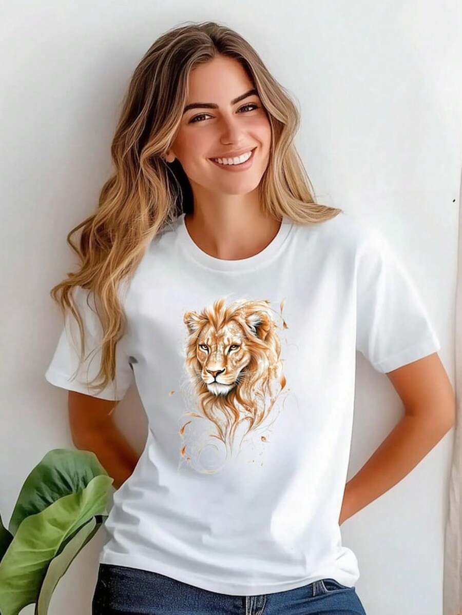 Art Nouveau StY1Le Golden Lion T1S1Hirt, Ornate Animal T1EE para Big C1At Lover T1EE, Nature Inspired WildL1L1ife A1parel Gift, Sizes S3XL