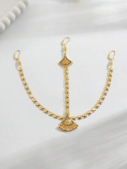Dây chuyền cài tóc mạ vàng họa tiết tinh xảo của YIYI, kiểu Bohemian với tua rua và đá xanh, trang sức cài tóc thanh lịch cho lễ hội và đám cưới.
