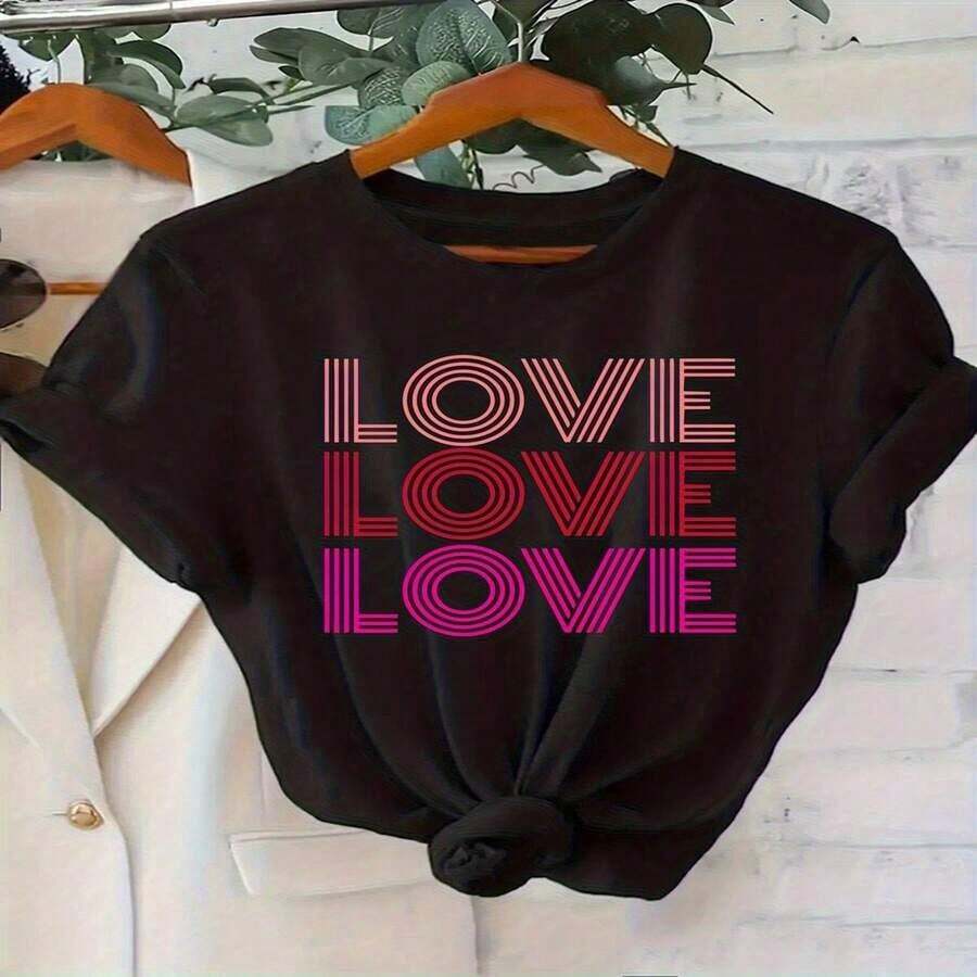 Women's 100% Oversized T-Shirt With Heart, Check And Leopard Print - Casual Short Sleeve Round Neck Top, Loose Fit For All Seasons In Red, Machine Washable, Comfortable T-Shirt For Everyday Wear, Ideal As A Gift For Birthdays And Anniversaries (Fun Layer). - 黑色 - 查看 1