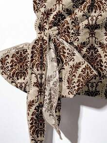 Conjunto de 2 piezas casual de blusa con lazo de estampado de leopardo en contraste y pantalones rectos sueltos - Multicolor 15 - Ver 2