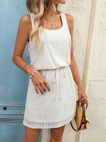 Vestido Corto Casual Minimalista Estilo Urbano Color Albaricoque 2 en 1 para Mujer, Vestidos de Verano para Mujer - Albaricoque - Ver 3