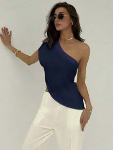 Blusa de unicolor casual y versátil para uso diario de mujer - Azul marino - Ver 5