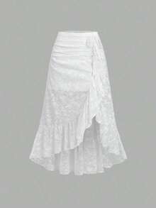 Falda de estilo vintage de palacio con dobladillo alto y bajo, de encaje floral blanco, para primavera/verano, con cordón, volantes y volados, falda de fiesta, falda de estilo bohemio - Blanco - Ver 12