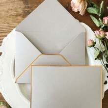 Bộ thiệp mời đám cưới & doanh nghiệp 7 inch 14x19cm viền ép kim vàng, kèm phong bì, có sẵn hàng - Phong bì mạ vàng ngọc trai - Xem 5