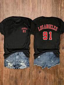 Plus Size Short Sleeve T-Shirt For Women - Casual Round Neck Blouse With A And H Silhouette, Loose Fit, Medium Stretch Fabric, Casual Spring-Summer Outfit, Machine Washable Tunic For Stylish Outfits With Jeans (Chinese Multicolor Options) Y2k T-Shirt Shirt - 黑色 - 查看 2