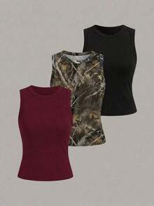 Camiseta de tirantes casual y versátil con cuello redondo y rayas para mujer - Multicolor 19 - Ver 1
