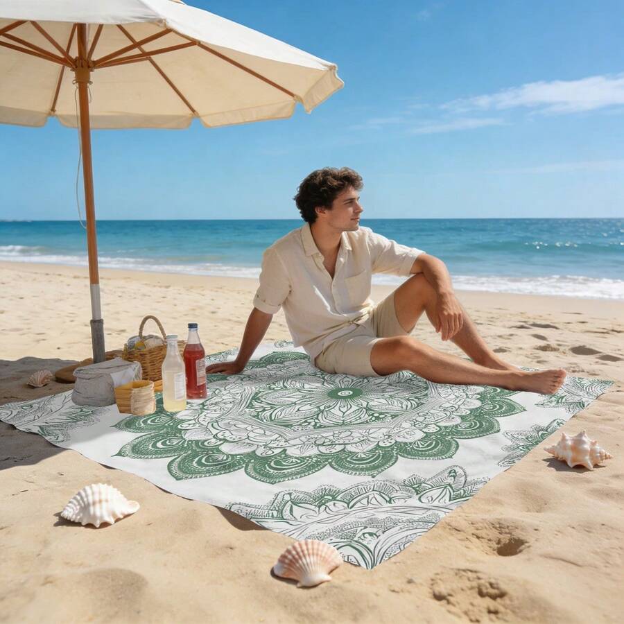 1pc Bohemian Mandala Patterned Beach Mat, Extra-Large Beach Mat, Lightweight And Durable. Ideal For Travel, Camping, And Picnics. Extra-Large Size For Adults. Highly Suitable For Beaches And Outdoor Adventures - A - View 1