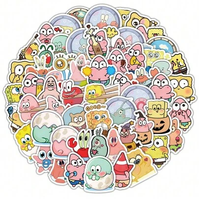 SpongeBob SquarePants 62Pcs Cute Q Version Stickers, Waterproof Vinyl Decals With Patrick & Squidward, Kawaii Cartoon Stickers For Laptops Water Bottles Kids Teens Party Favors