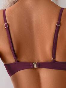 Bộ bikini hai mảnh dây mảnh phong cách Bohemian màu trơn gợi cảm thanh lịch cho mùa hè, set đồ đi biển ngọt ngào cho kỳ nghỉ - màu đỏ tím - Xem 4