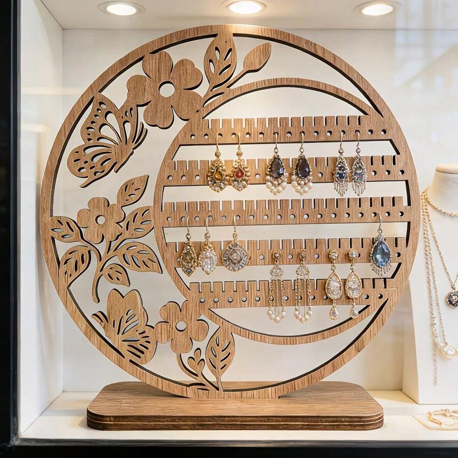 2D Flat Wooden Earring Storage Rack, Column Display Stand, Jewelry Rack, Suitable For Selling Necklaces And Earrings, No Electricity Required - Multicolor - View 1