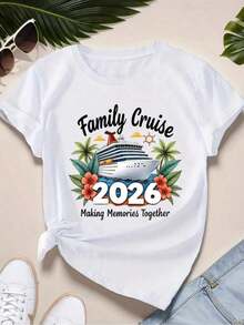 Camisetas Negras, Viaje de Vacaciones en Barco de Crucero Familiar 2026, Camisetas a Juego para la Familia, Regalo para Crucero, Camiseta de Manga Corta con Cuello Redondo para Mujer, Camisetas Gráficas de Moda para Mujer - Blanco - Ver 7