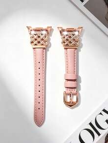 1件粉色適用於 Galaxy Watch 8 40mm 44mm女款/男款手錶錶帶－幾何設計裝飾時尚金屬扣替換腕帶，超薄舒適且防汗－適合4.6至6.7吋手腕－優雅時尚手錶錶帶，適用於商務/約會/婚禮/派對/日常穿著－送給她的可愛禮物，智慧替換手錶錶帶配件 - 粉色 - 查看 3