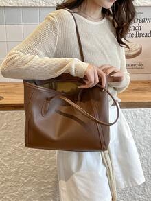Fashionable Large Capacity Tote Bag, Casual & Personalized Tote Bag, Versatile Tote Bag For Women - Brown - View 3
